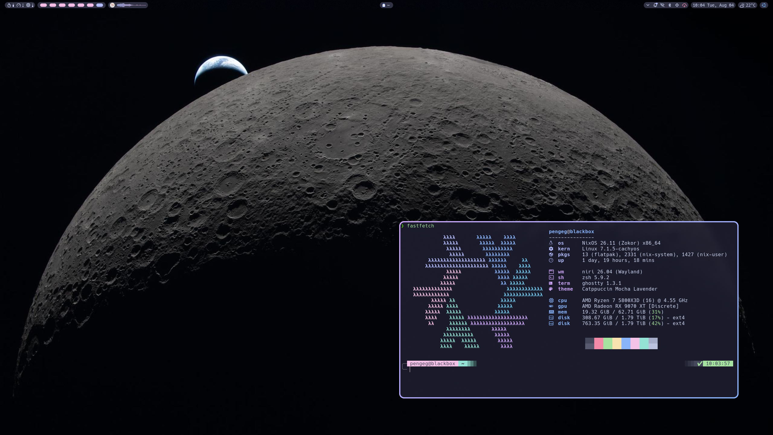 desktop screenshot containing fastfetch alt text